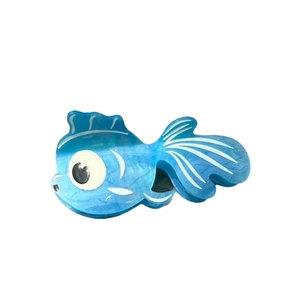 Pince à cheveux élégante en acétate bleu en forme de poisson rouge tropical pour femme