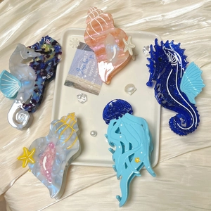 New Summer Ocean Series Acetate Hair Claw Clips Cute Seahorse Jellyfish Conch Starfish Glitter Hair Accessories For Women