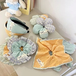Korean Style Plaid Hair Accessories Set Artificial Pearl Bow Cotton Headband Scrunchie Sweet Hair Rope For Women Girls