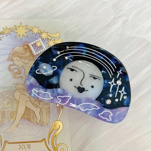Celestial star acetate claw clip with rhinestones in starry blue and cream white