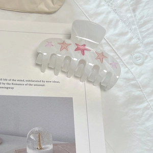 Pince à cheveux élégante en marbre blanc avec motifs d'étoiles roses pour coiffures femmes