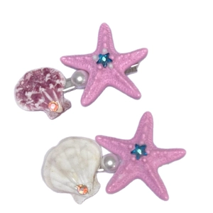 Set de barrettes étoile de mer et coquillages roses avec strass pour les vacances