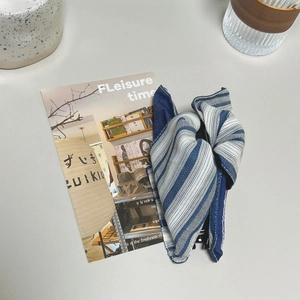 Blue and white striped bow hair claw clip in Japanese minimalist fabric style