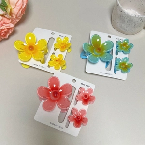 Korean Style Gradient Flower Petal Hair Clips Large And Small Mini Claw Clips Sweet Polystyrene Floral Hairpins For Women