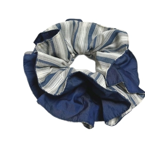 Navy blue and striped scrunchie hair tie with high elasticity for casual hair styling