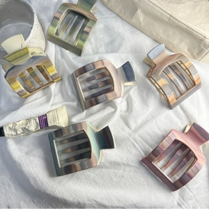 Matte Ink Wash Marble Hair Claw Clip Large Square Hollow Acetate Hair Catch Barrette Elegant Korean Style Jewelry For Women