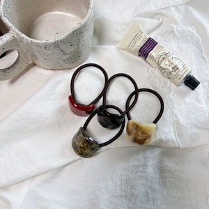 French Style Resin Acetate Geometric Elastic Hair Ties Gold Label Marble Texture Elegant Ponytail Holder For Women Girls Daily Accessory