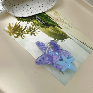 Starfish hair clips set in purple and blue acetate with cute bow and summer beach style