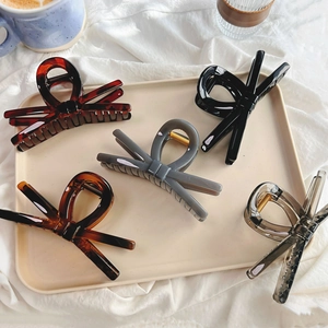 5-piece set of elegant bow-knot hair claws in tortoiseshell and solid color finishes