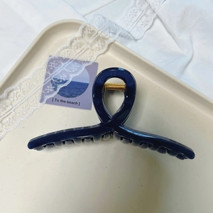 Elegant navy blue 12.5cm large hair claw clip with glossy finish and gold spring