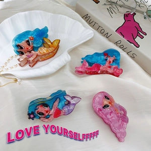 Cartoon Mermaid Acrylic Hair Claw Clip Cute Heart Flower Ocean Theme Gradient Color Large Hairpin Hair Accessories For Women