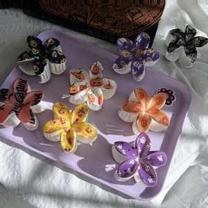 Halloween Flower Hair Claw Clip ABS Polished Spooky Pumpkin Ghost Skeleton Pattern Non-Slip Large Hair Jaw Clip Women Accessories