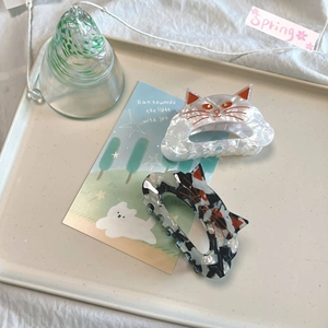 Pince à Cheveux Mignonne en Forme de Chat Acrylique Texture Perlée Maneki Neko Épingle à Cheveux Décorative pour Femme