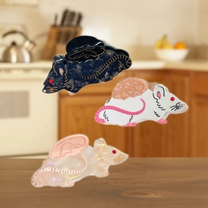 Cute Cartoon Mouse Shape Acetate Hair Claw Clip Creative Animal Blush Mouse Shark Clip Hair Accessories For Women Girls