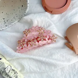 Pince à Cheveux Fleur en Acrylique Strass Champagne Rose Floral Fait à la Main Accessoire de Coiffure Doux Femme