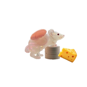 Cute mouse-shaped acetate hair claw clip with pearlescent white finish and pink details