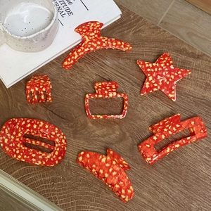 French Style Acetate Star Pattern Hair Claw Clip Large Red Yellow Geometric Shark Clip For Women Ponytail Holder Fashion Hair Accessories