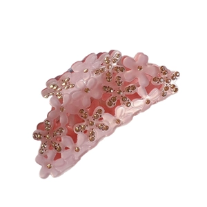 Pince à cheveux en acrylique rose avec fleurs en strass champagne pour femme
