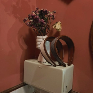 Breiter französischer Vintage-Haarreif mit Hahnentrittmuster in Beige und Kaffee