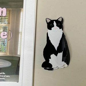 Graziosa pinza per capelli a forma di gatto bianco e nero in acrilico lucido