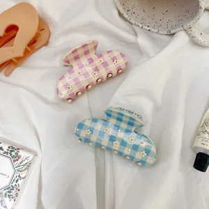 Cellulose Acetate Flower Hair Claw Clip For Women Gingham Check Rhinestone Shark Clip High Ponytail Hair Accessory Hairpins