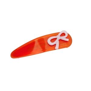 Sweet orange translucent droplet hair clip with white bow and gold stamp handmade