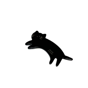Barrette chat noir avec moustaches dorées et inscription France Handmade artisanale