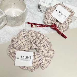 Chouchou Pastoral Élégant en Tissu à Carreaux Fait à la Main Haute Élasticité pour Femmes Accessoires de Cheveux Chic