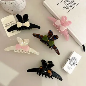 French Vintage Cellulose Acetate Bowknot Rabbit Ear Hair Claw With Rhinestone Elegant Shark Clip For Women Hair Styling