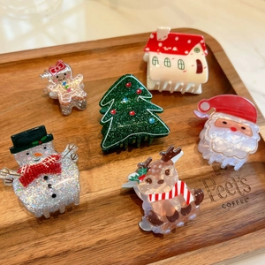 Carine Molle per Capelli Natalizie in Acrilico Glitter Babbo Natale Renna Omino di Pan di Zenzero Clip per Donna Accessori