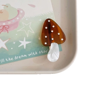 Cute mushroom hair clip made of brown acetic acid material with white polka dots for women