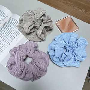 Chouchous Géants en Tissu Vintage Double Couche Grille Rayure Style Académique Élastiques à Cheveux Accessoires Femme
