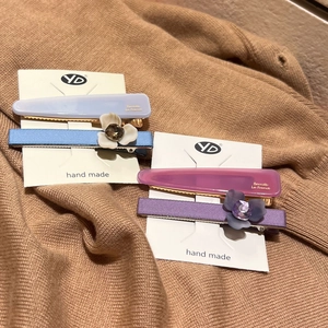 Sweet Satin Flower Hair Clip Set With Rhinestone Elegant Morandi Blue Pink Purple Duckbill Clips For Women Girls Hair Accessories