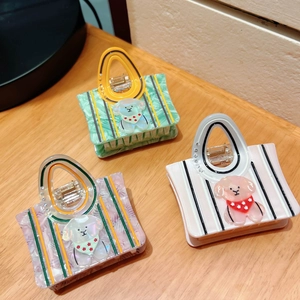 Pinza De Pelo De Acetato Con Forma De Bolso Cachorro Rayas Y Diamantes De Imitación Accesorios De Peinado Diario Para Mujeres Y Niñas