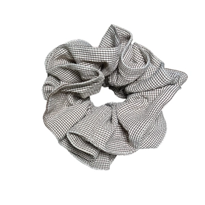 Chouchou élégant en tissu à carreaux marron et blanc avec un design double couche chic