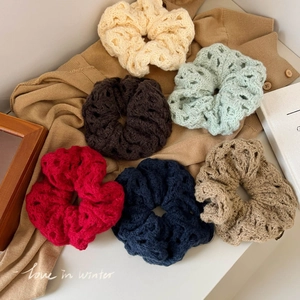Knitted Woolen Crochet Scrunchies Solid Color Hollow Flower Hair Ties For Autumn Winter Elegant Hair Accessories For Women