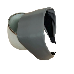 Vintage dark gray wide PU leather headband with high top design for women