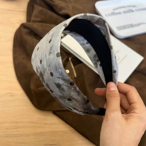 Vintage velvet polka dot padded headband with brown spots and high crown volume