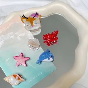 Mini Pinces à Cheveux Animaux Marins en Acétate Étoile de Mer Crabe Coquillage Dauphin Cerf Épingles à Cheveux Douces Y2K pour Femmes Filles