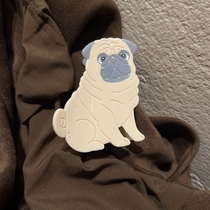 Cute pug dog hair claw clip in cream white acetate material for a stylish animal look