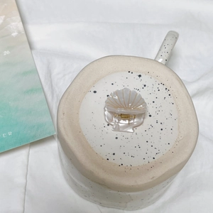 Vue détaillée d'une pince à cheveux coquillage en acétate nacré avec ressort doré
