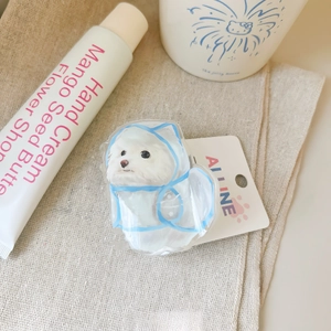 Cute white dog hair claw clip in raincoat design with star bow and sparkling glitter