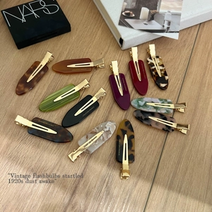 French Vintage Cellulose Acetate Seamless Hair Clip For Women Gold Metal Letter Side Clip Makeup Tool Tortoiseshell Marble Pattern Hair Accessories
