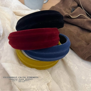 Korean Style Retro Thickened Flocked Wide Brim Headband For Women High Cranium Velvet Hair Band Solid Color Elegant Hair Accessories