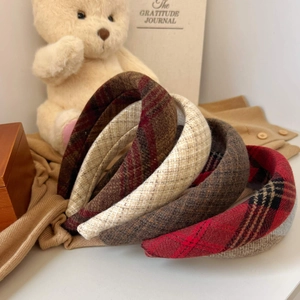Women Retro Woolen Plaid Headband Thick Padded Sponge Hair Band British Style Elegant Headband For Autumn Winter Hair Accessories