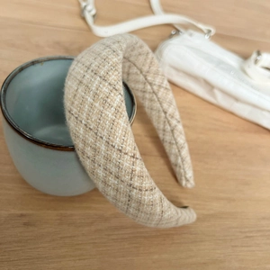 Retro brown plaid wool headband with thick sponge padding for women autumn winter fashion
