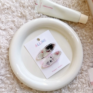 Fermagli per capelli con motivo a gatto e perle per donna set di due su scheda
