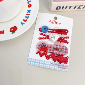 4-pack cherry plaid bow hair clips set with sweet hearts pattern on white card