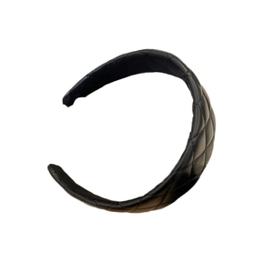 Cerchietto per capelli vintage francese in pelle PU nera con motivo trapuntato chic