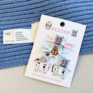Sweet cat and star pattern hair clip set in pastel pink and blue on display card
